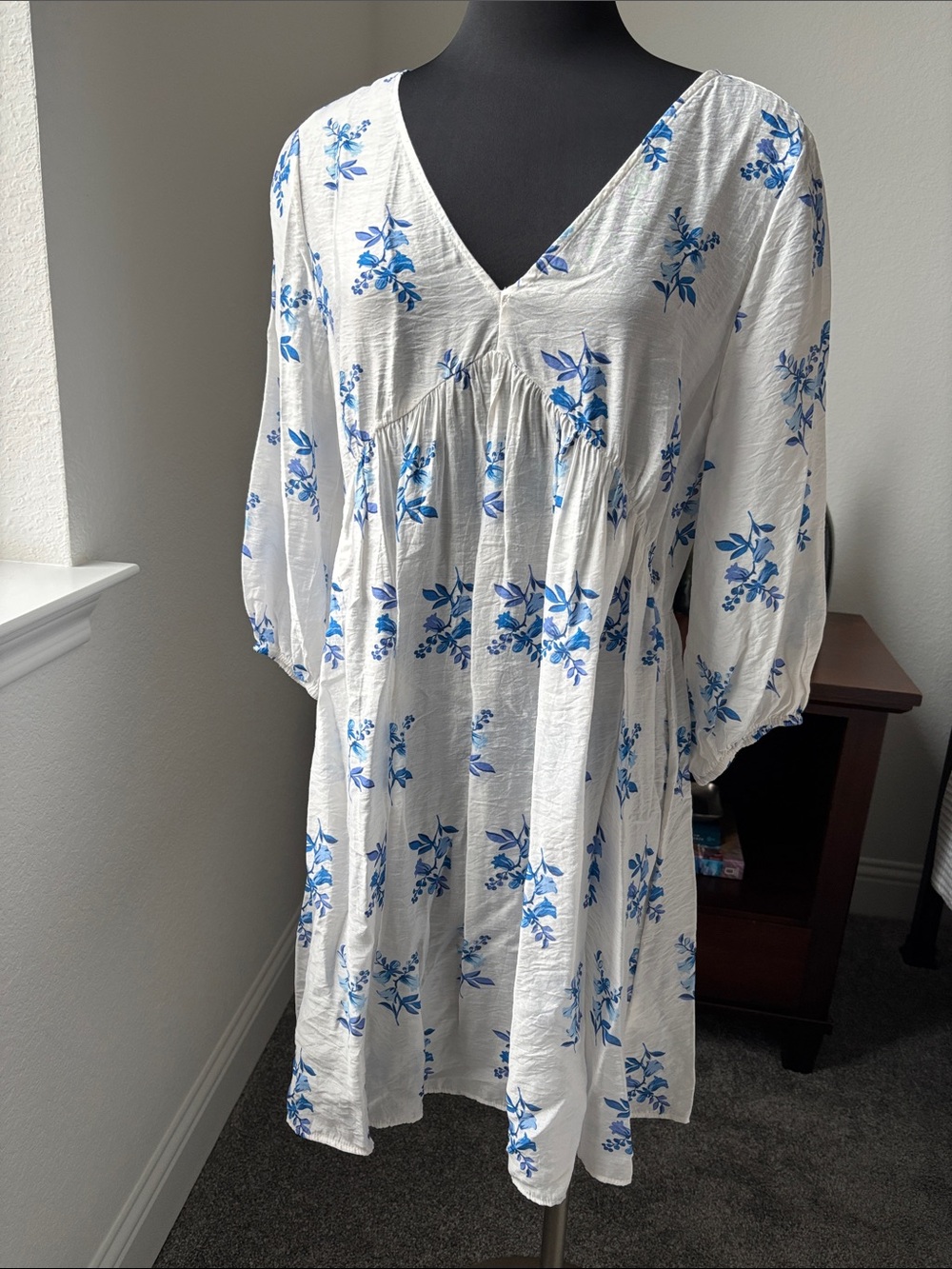 H&M White Dress with Blue Floral Print